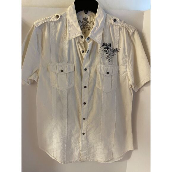 Guess Mens Snap Button Down Shirt Faith by Fury White Black Western Medium M - Picture 1 of 8